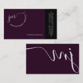 Modern Elegant Plum Curvature Script Monogram Visitekaartje (Voorkant / Achterkant)