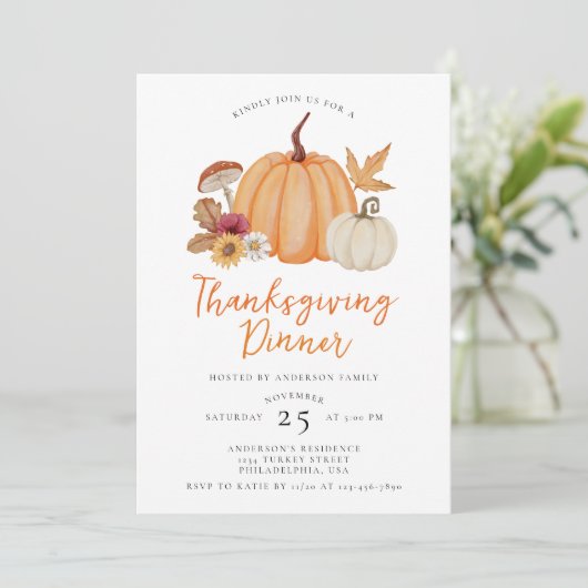 Modern Elegant Pompoen Thanksgiving Diner Kaart (Staand voorkant)