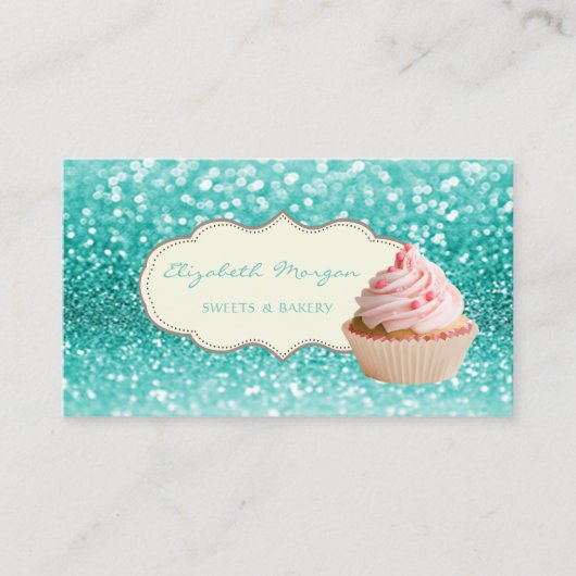 Modern Elegant Professional, Glittery Bokeh, Cupca Visitekaartje (Voorkant)