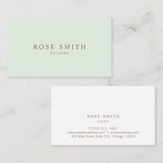 Modern Elegant Professional Mint Green Visitekaartje (Voorkant / Achterkant)