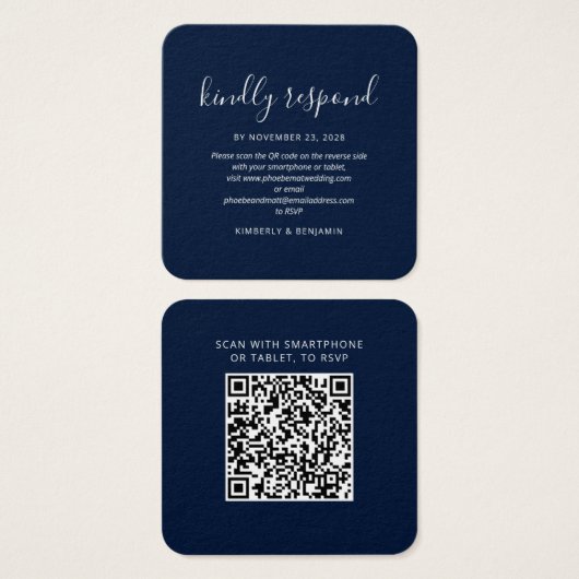 Modern Elegant QR Code Wedding RSVP Card (Devant & derrière)