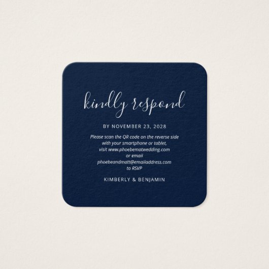 Modern Elegant QR Code Wedding RSVP Card Vierkante Visitekaartjes (Voorkant)