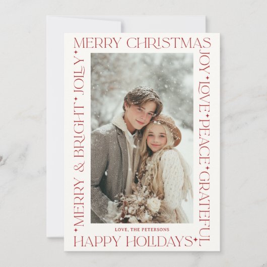 Modern Elegant Red Christmas Words Photo Kaart (Voorkant)