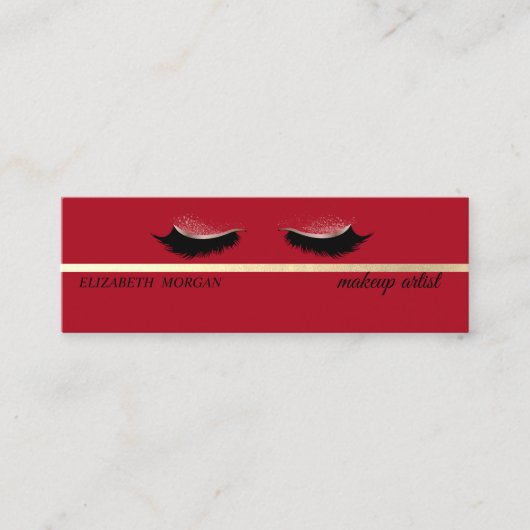 Modern Elegant, Red, Faux Lashes Mini Visitekaartje (Voorkant)