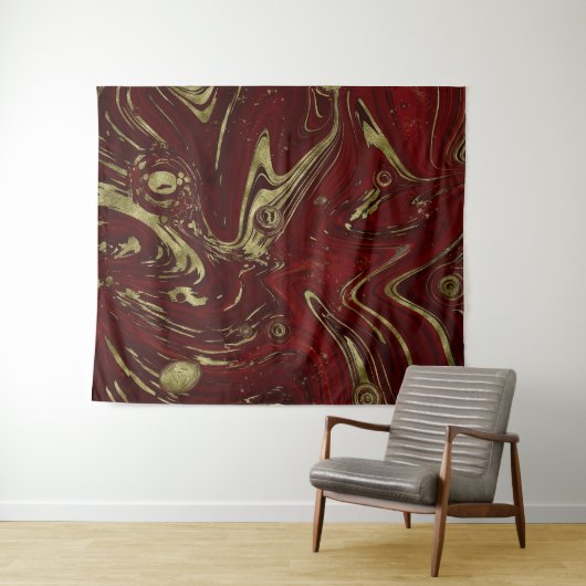 Modern Elegant Red & Gold Marble Swirl Wandkleed (In Situ (horizontaal))