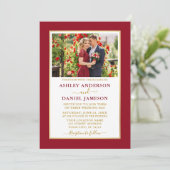 Modern Elegant Red Gold Wedding Kaart (Staand voorkant)