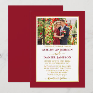 Modern Elegant Red Gold Wedding Kaart
