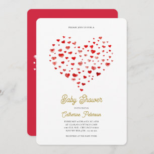 Modern Elegant Red Hearts Baby shower Kaart