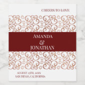 Modern Elegant Red Leaf Wedding Wijn Etiket (Enkel label)