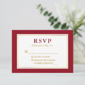 Modern Elegant Red White Gold RSVP Kaartje (Staand voorkant)