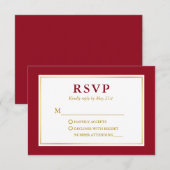Modern Elegant Red White Gold RSVP Kaartje (Voorkant / Achterkant)