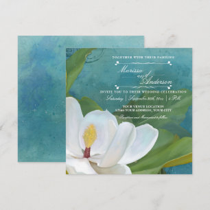 Modern Elegant Romantic Magnolia Floral Typografie Kaart