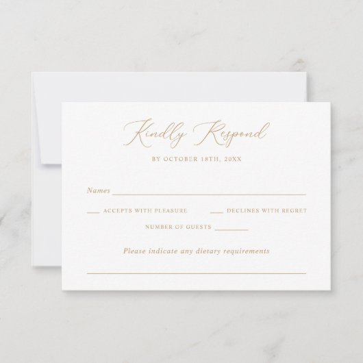 Modern Elegant Romantisch Script Bruiloft Goud RSV Kaart (Voorkant)