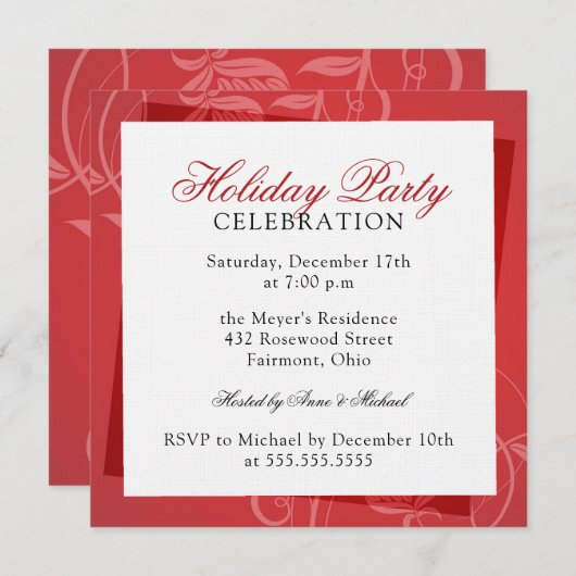 Modern Elegant rood bloemen vakantie feest Kaart (Voorkant / Achterkant)