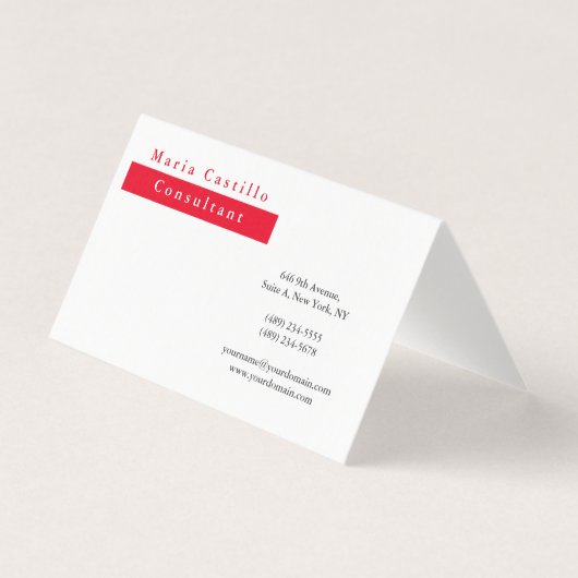 Modern Elegant Rood Wit Minimalist Visitekaartjes (Voorkant)