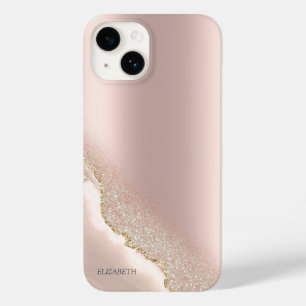 Modern Elegant Roos Gold Glitter Marble Case-Mate iPhone 14 Hoesje