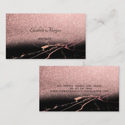 Modern Elegant Roos Gold Glitter Ombre, marmer Visitekaartje (Voorkant / Achterkant)