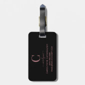 Modern Elegant Roos Goud Monogram Script Bagagelabel (Achterkant verticaal)