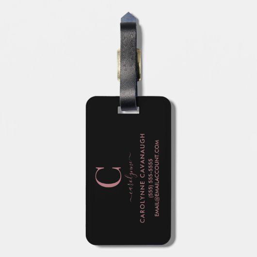 Modern Elegant Roos Goud Monogram Script Bagagelabel (Achterkant verticaal)