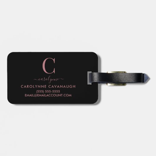 Modern Elegant Roos Goud Monogram Script Bagagelabel (Achterkant horizontaal)