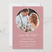 Modern Elegant Round Photo Lijst Dusty Roos Save The Date (Voorkant)
