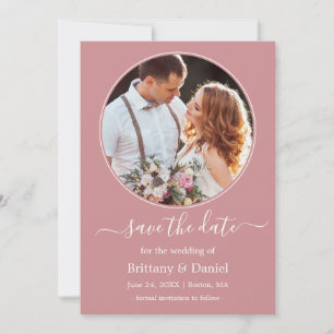 Modern Elegant Round Photo Lijst Dusty Roos Save The Date