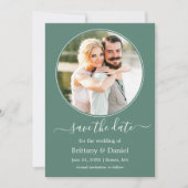 Modern Elegant Round Photo Lijst Eucalyptus Green Save The Date (Voorkant)