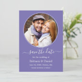 Modern Elegant Round Photo Lijst Periwinkle Save The Date (Staand voorkant)