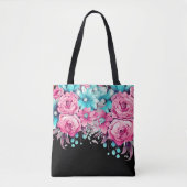 Modern Elegant Roze & Blauwgroen Bloemen Tas (Voorkant)