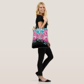 Modern Elegant Roze & Blauwgroen Bloemen Tas (Op model)