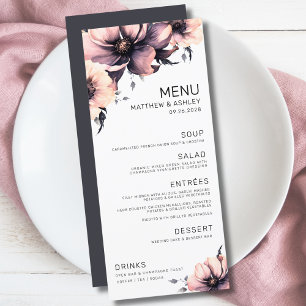 Modern Elegant Roze Bloemen Bruiloft Menu
