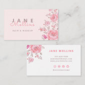 Modern Elegant Roze Bloemen Visitekaartje (Voorkant / Achterkant)