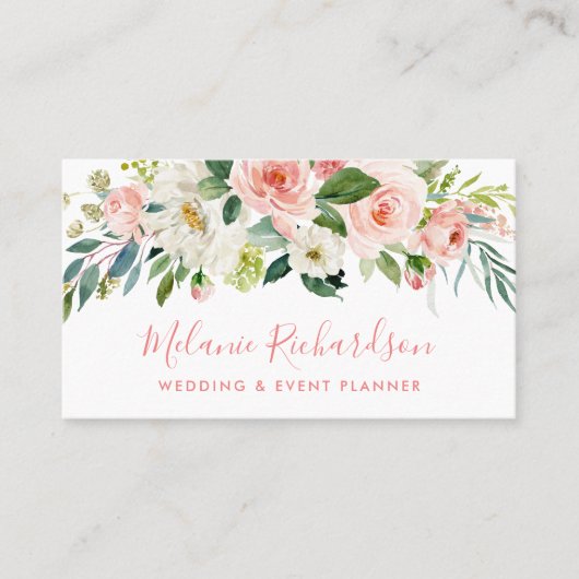 Modern Elegant Roze Blush Greenery Floral Visitekaartje (Voorkant)