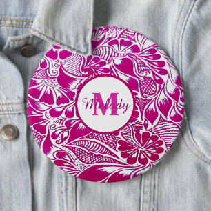 Modern Elegant Roze Botanische Bloemen Mehndi Henn Ronde Button 6,0 Cm
