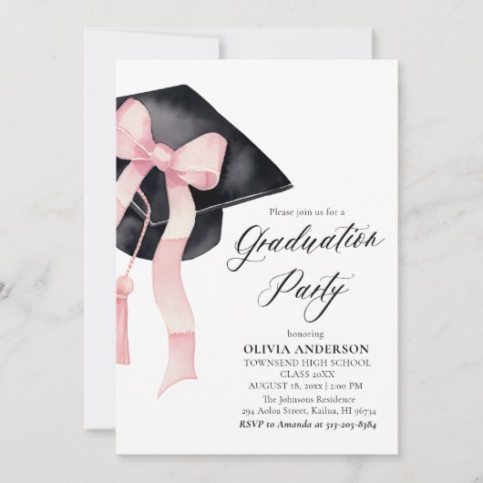 Modern Elegant Roze Bow Graduation Cap Afstuderen Kaart (Voorkant)