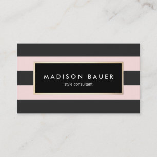 Modern Elegant Roze en Black Striped Beauty Salon Visitekaartje