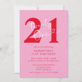 Modern Elegant Roze Rood 21ste Verjaardagsfeest Kaart (Voorkant)