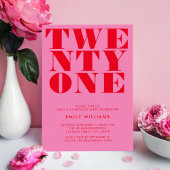 Modern Elegant Roze Rood Vet 21e Verjaardag Kaart
