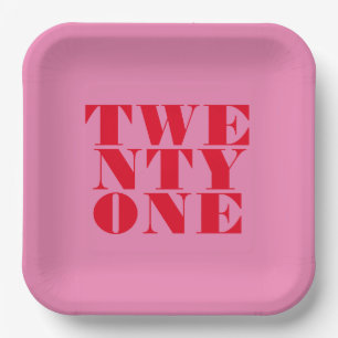 Modern Elegant Roze Rood Vet 21e Verjaardag Papieren Bordje