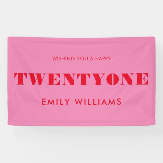 Modern Elegant Roze Rood Vet 21e Verjaardag Spandoek (Horizontaal)