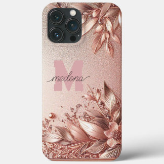 Modern elegant rozen goud met bloemencurve11 iPhone 13 pro max hoesje