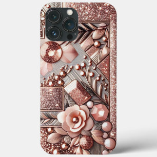 Modern elegant rozen goud met bloemencurve13 iPhone 13 pro max hoesje