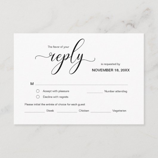 Modern Elegant RSVP, Black Font, reageren Informatiekaartje (Voorkant)