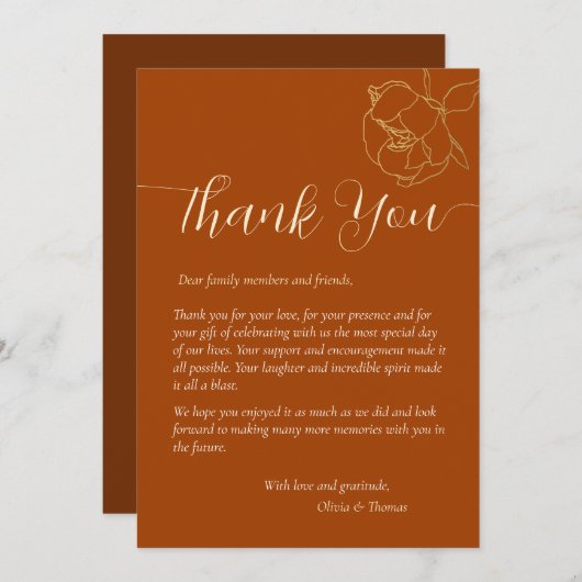 Modern Elegant Rust Brown Fall Wedding Dank je Kaart (Voorkant / Achterkant)