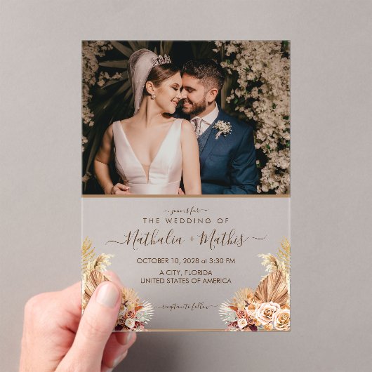 Modern Elegant Rustic met Photo Wedding Acryl Uitnodigingen (Insitu (Draagbaar))