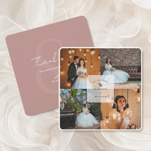 Modern Elegant Rustic Roze 4 Foto Collage Wedding Bedankkaart