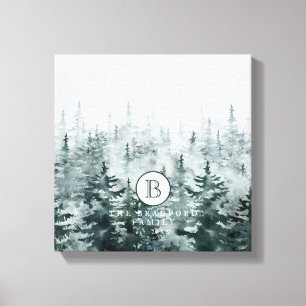 Modern Elegant Rustic Winter Green Custom Monogram Canvas Afdruk