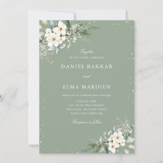Modern Elegant Sage Green Boho Floral Wedding Kaart