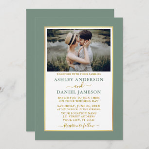 Modern Elegant Sage Green Gold Wedding Kaart