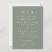 Modern Elegant Sage Green Monogram Weddenschap Kaart (Voorkant)